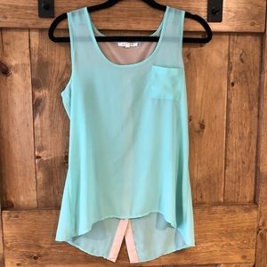 Teal racerback blouse with buttoned back